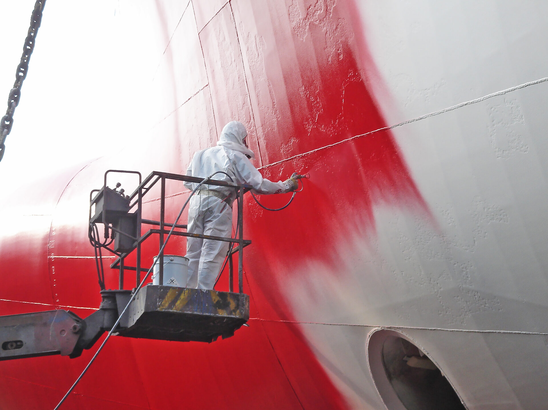 Application of second coat of Ecospeed nontoxic hull coating