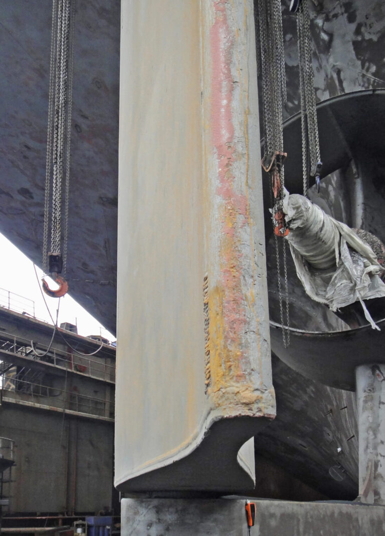 The rudder and nozzle of MT Xanthos, just prior to Ecoshield application in 2014.